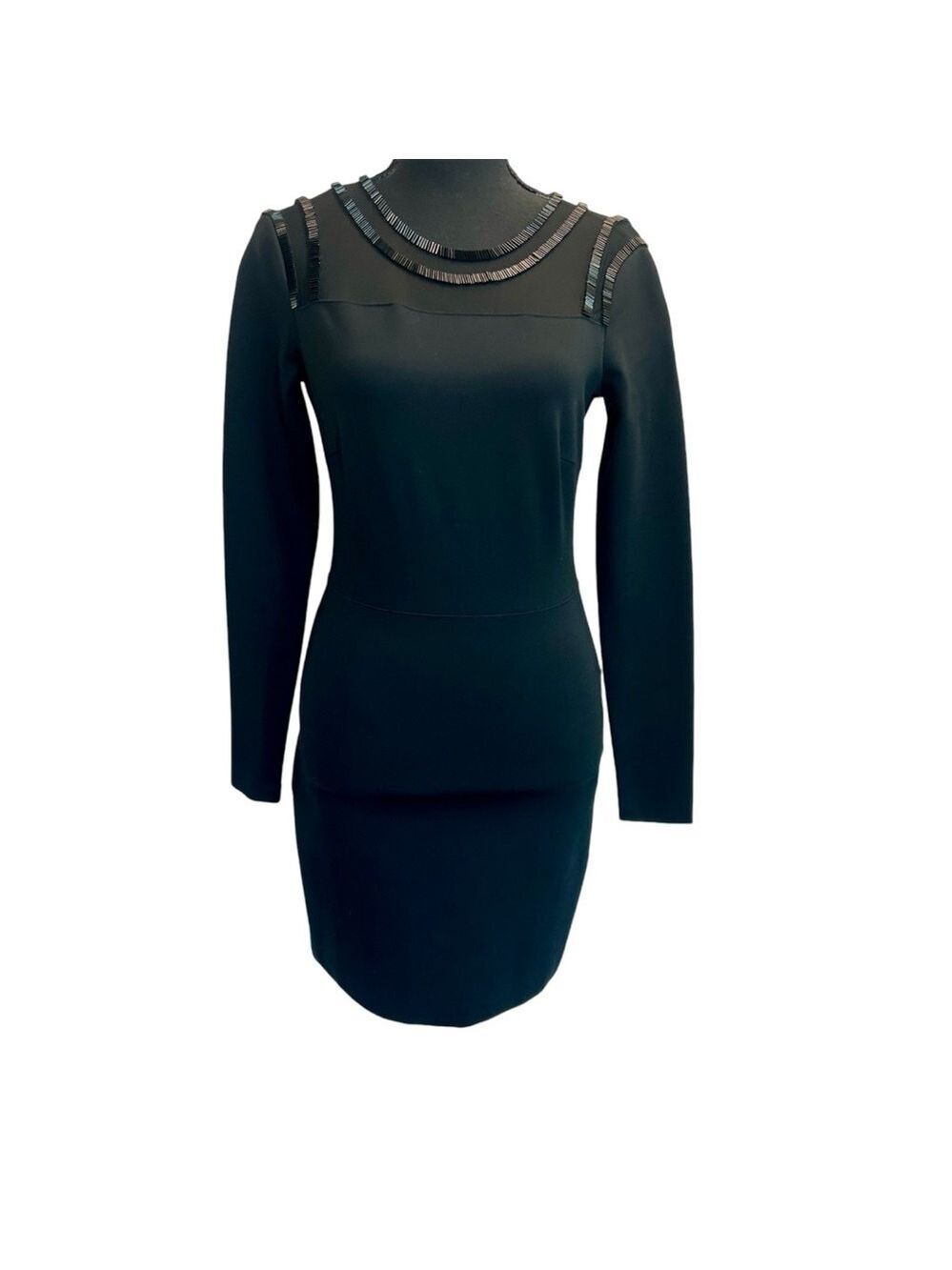 Armani exchange black mesh beaded long sleeve bodycon mini dress Sz S